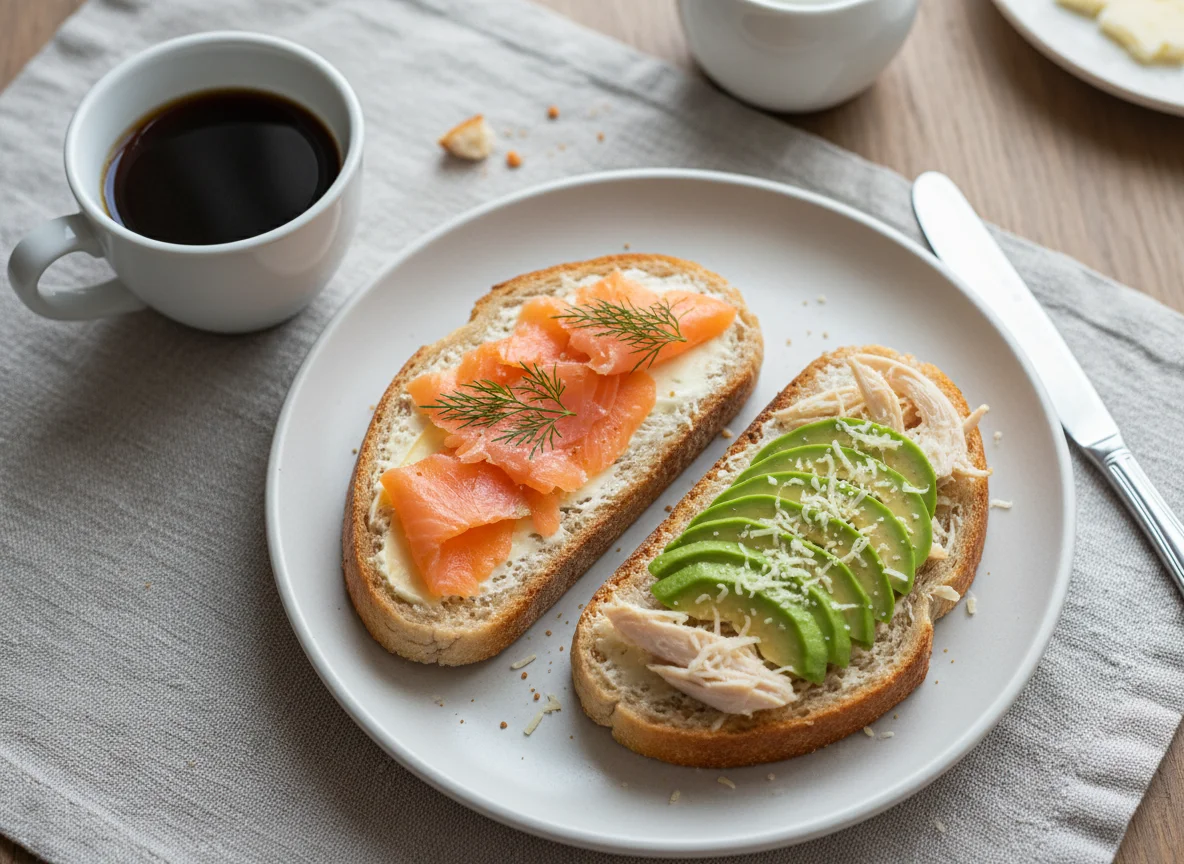 Завтрак с тостами и авокадо photo