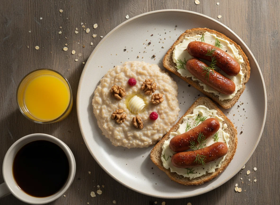 Завтрак с тостами и кашей photo