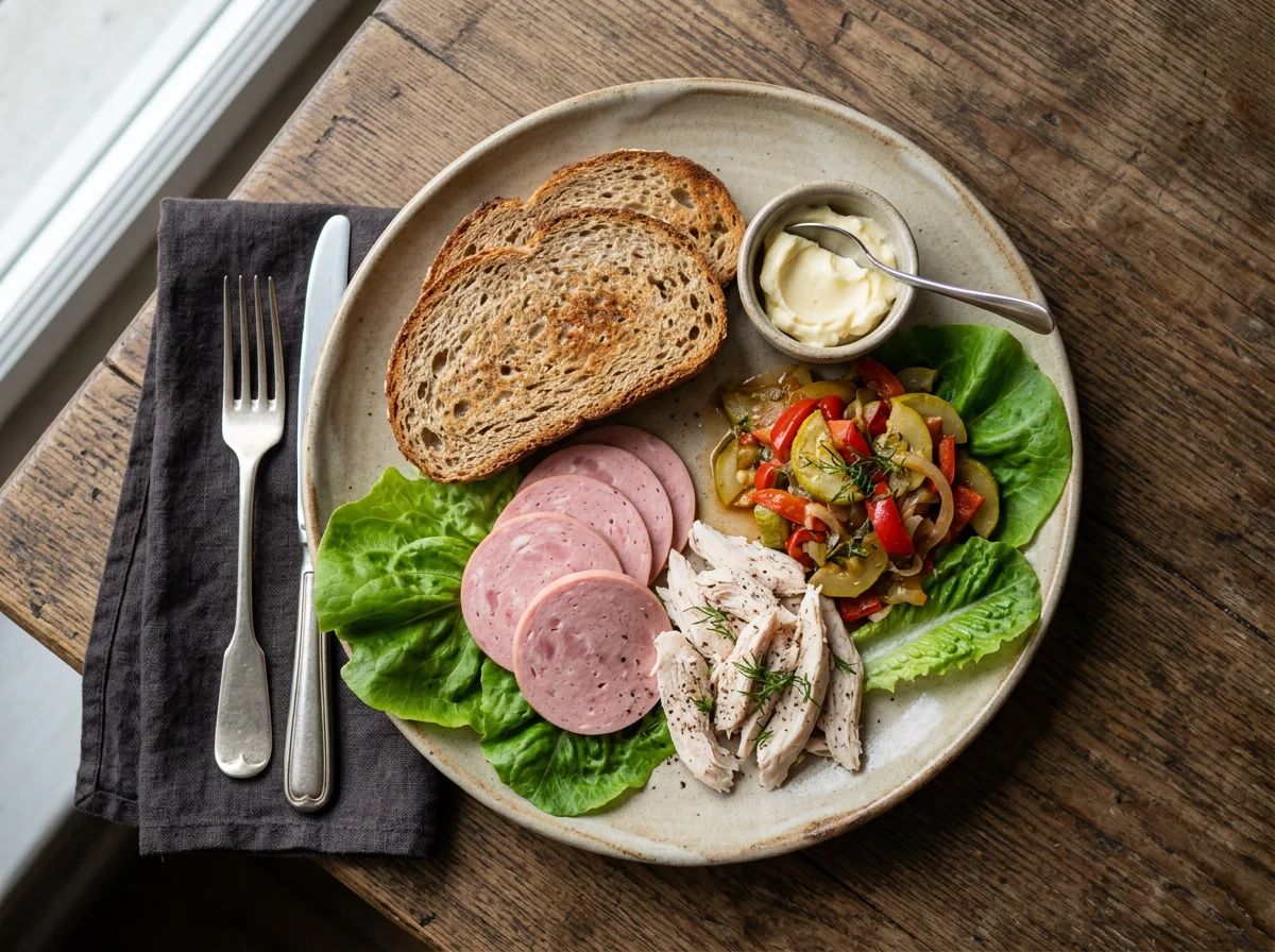 Завтрак с тостами и курицей photo