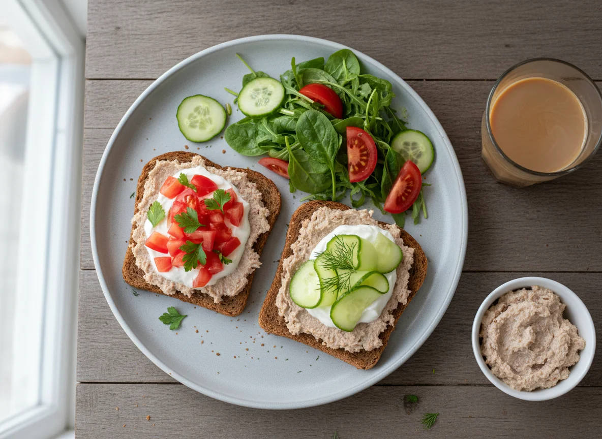 Завтрак с тостами и салатом photo