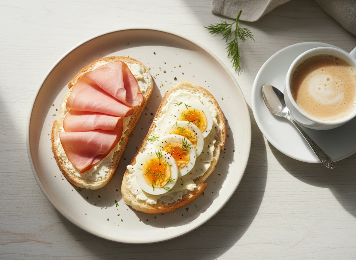 Завтрак с тостом, яйцом и кофе photo