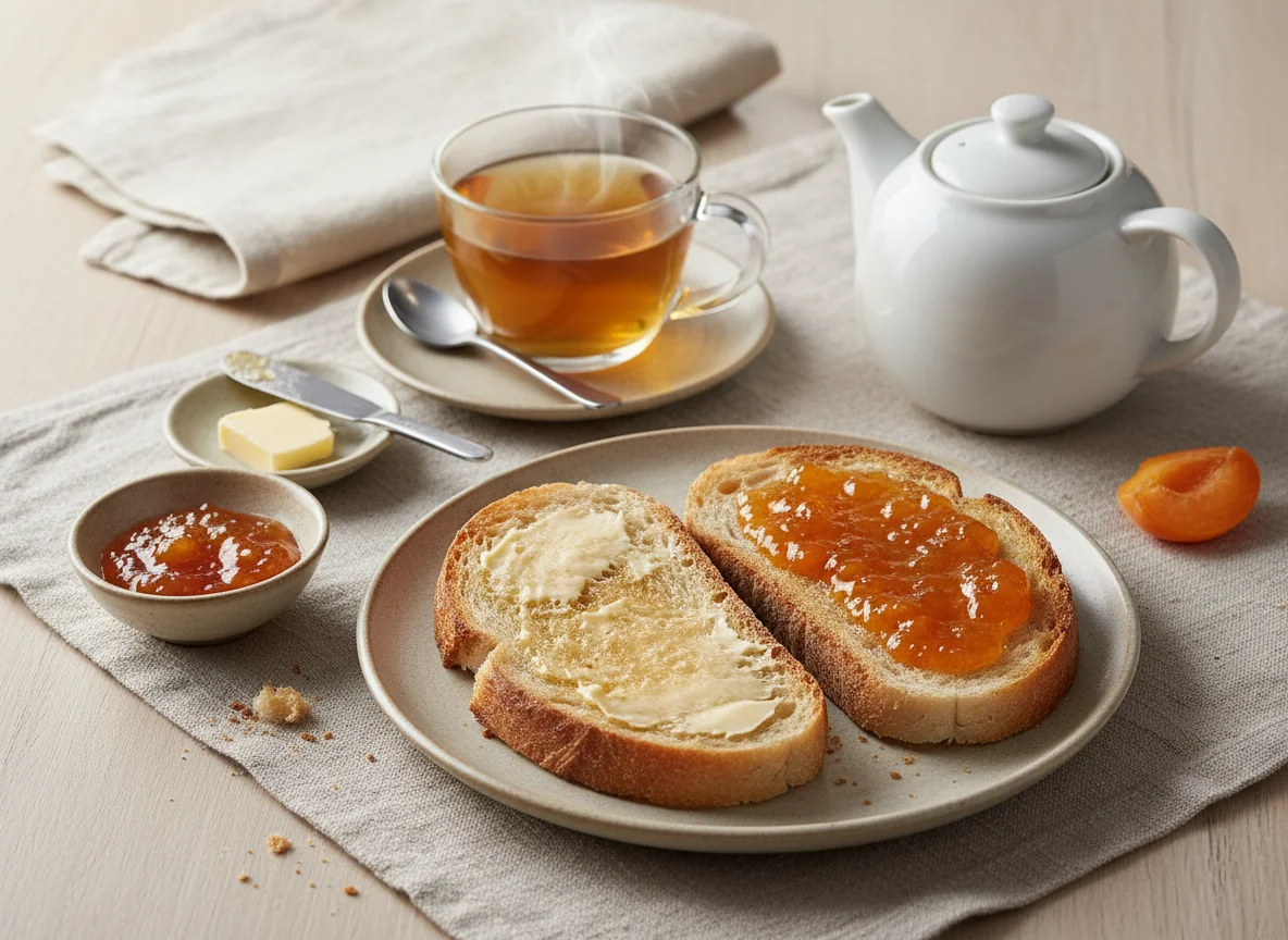 Завтрак с тостом и чаем photo