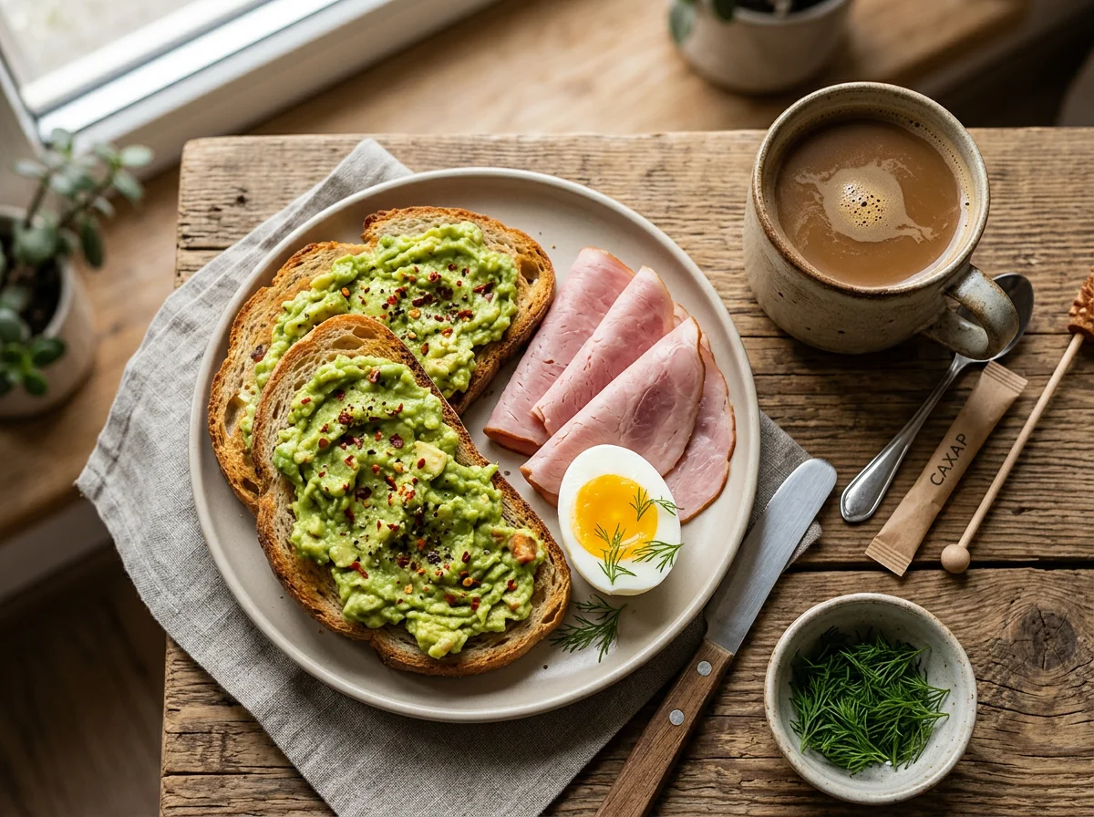 Завтрак с тостом и кофе photo