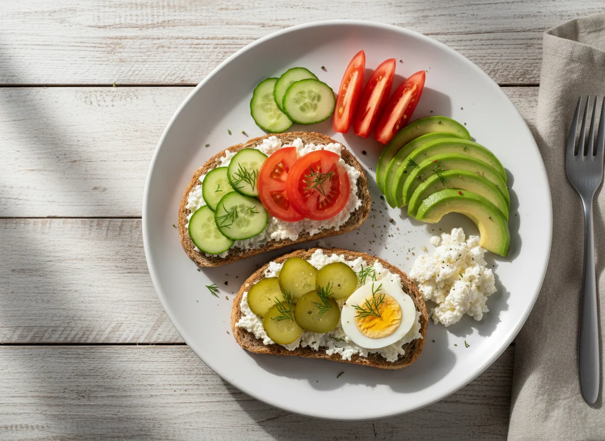 Завтрак с тостом и овощами photo