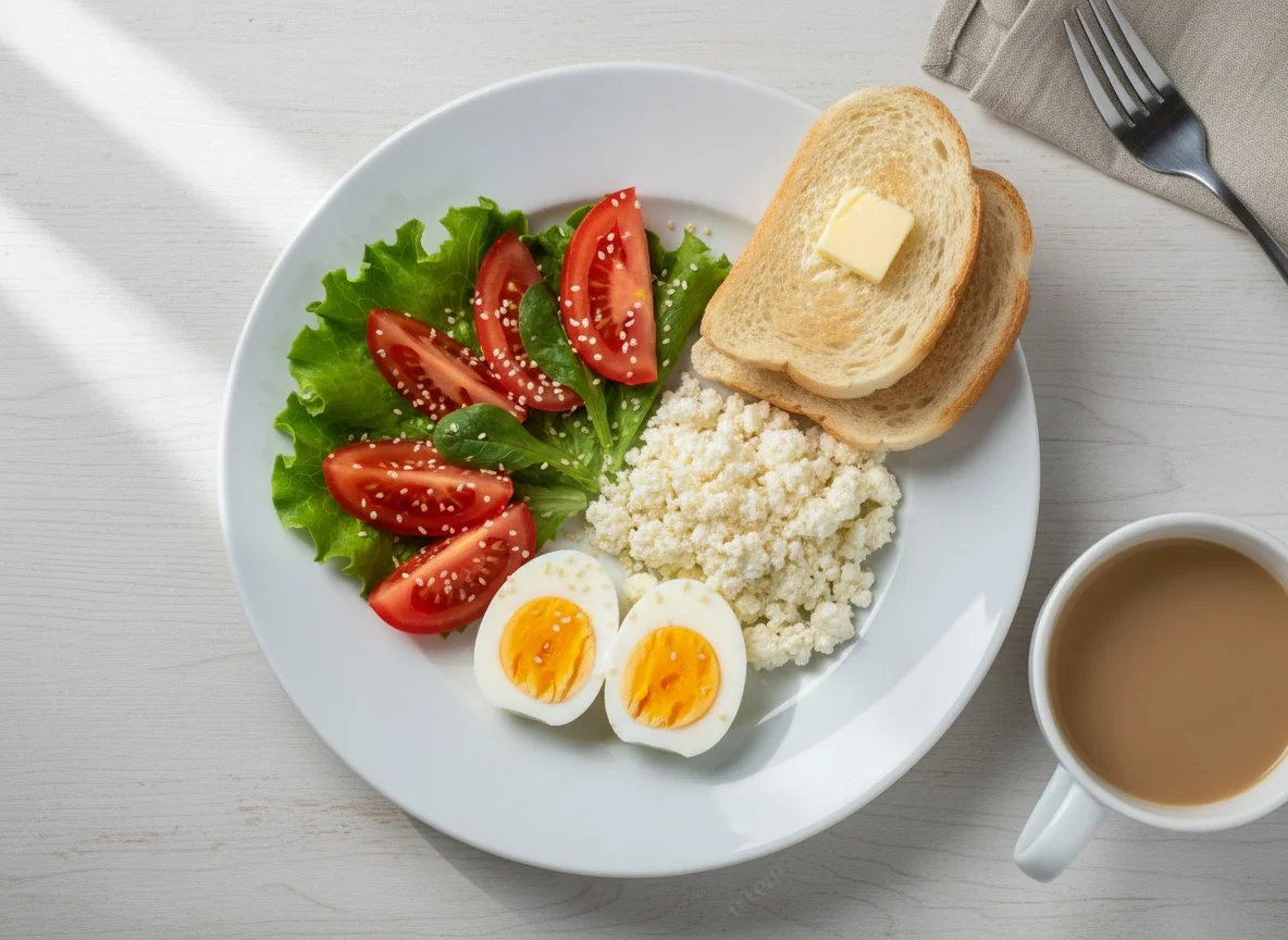 Завтрак с творогом и яйцами photo
