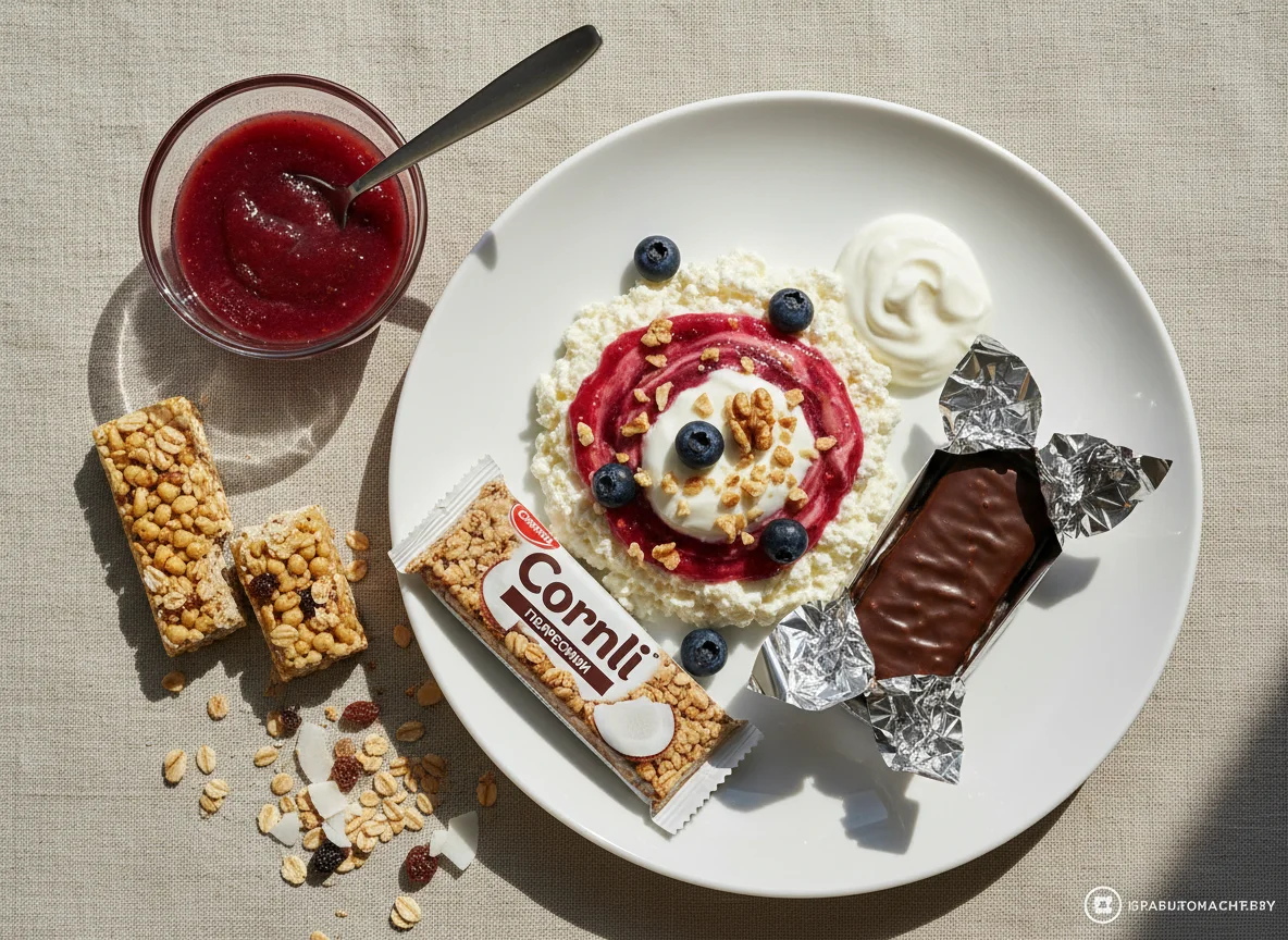 Завтрак с творогом и батончиками photo