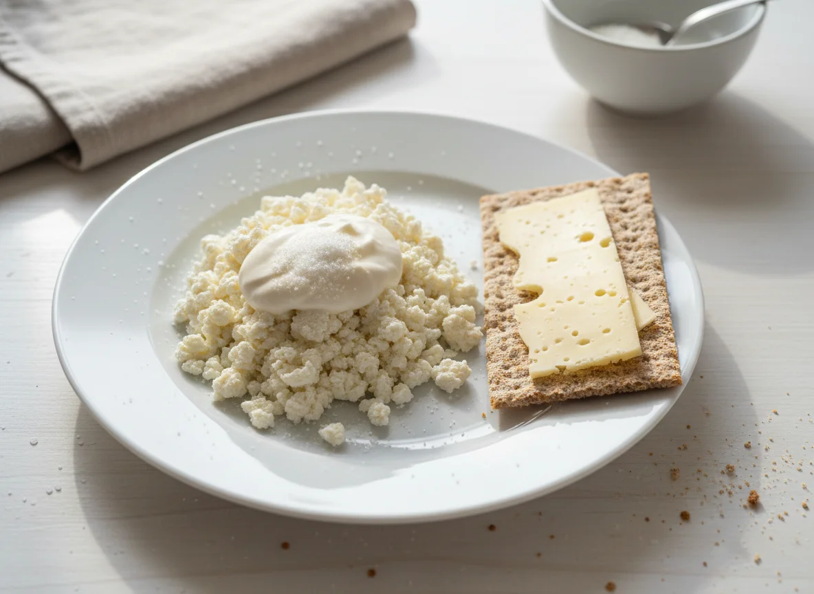 Завтрак с творогом и бутербродом photo