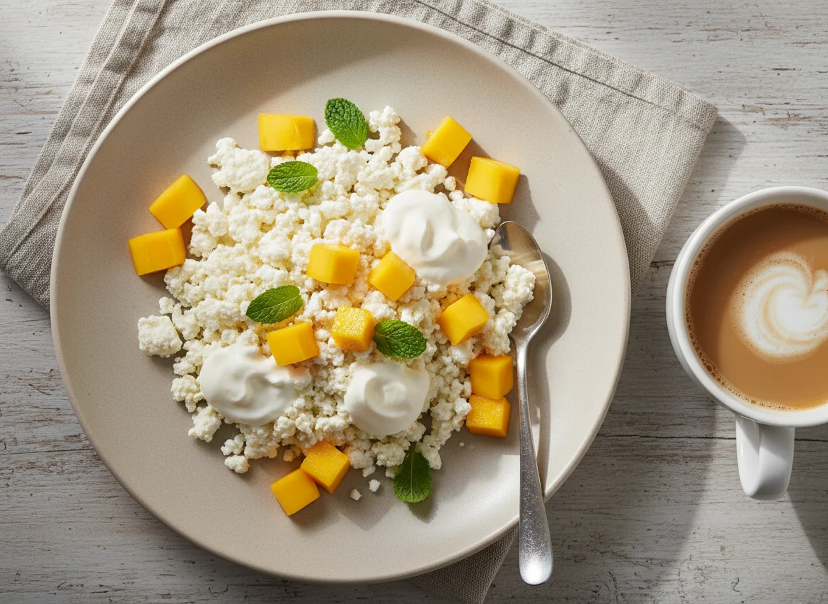 Завтрак с творогом и кофе photo