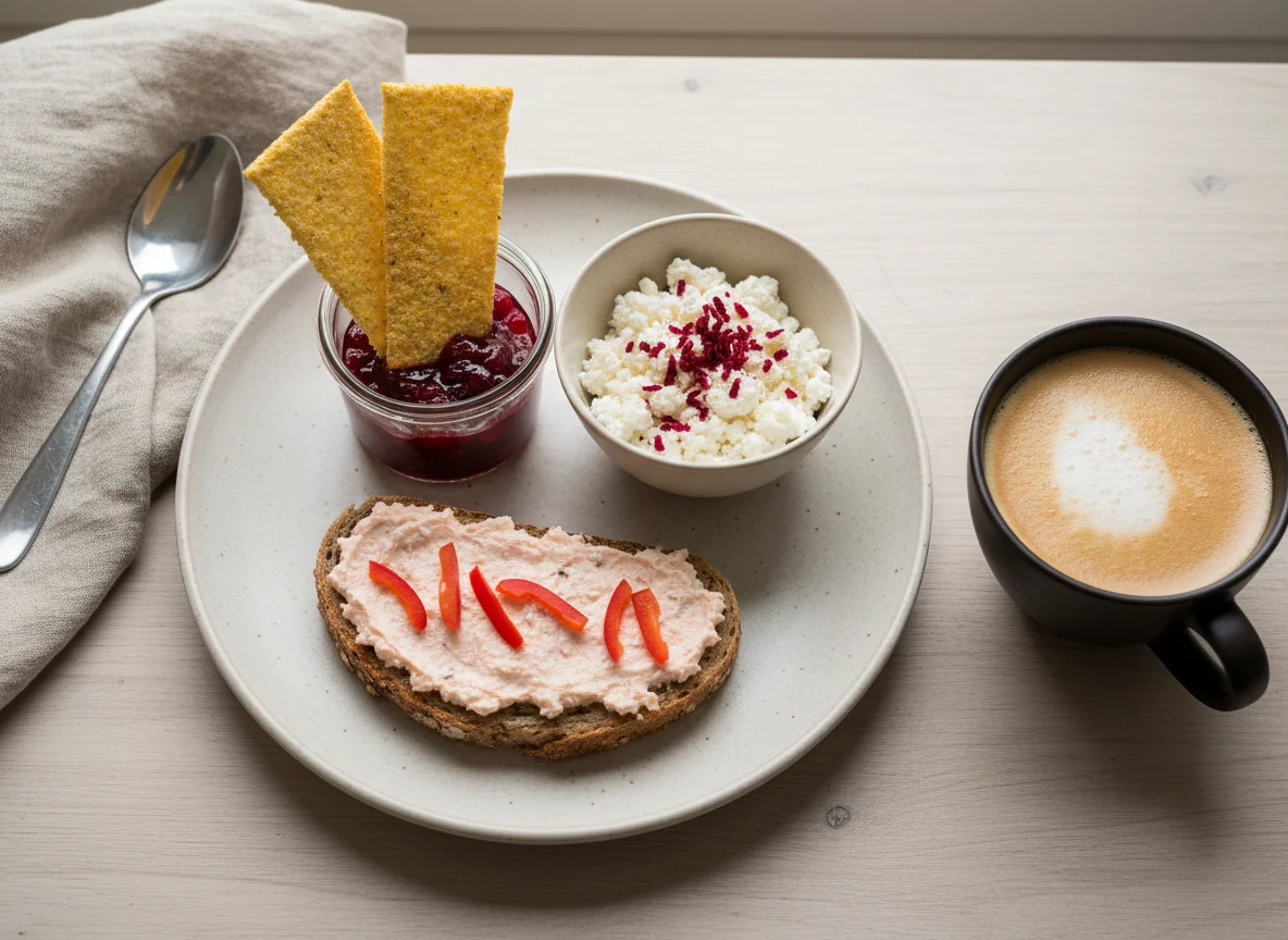 Завтрак с творогом и паштетом photo