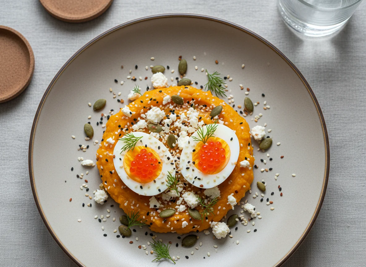 Завтрак с тыквенным пюре и яйцами photo