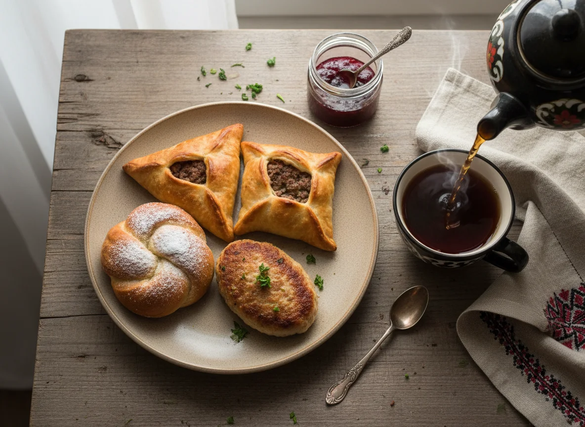 Завтрак с выпечкой и чаем photo