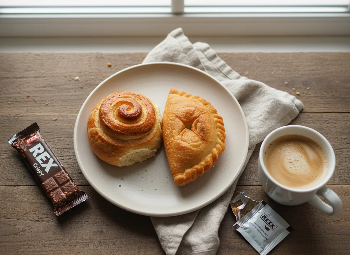 Завтрак с выпечкой и напитками photo