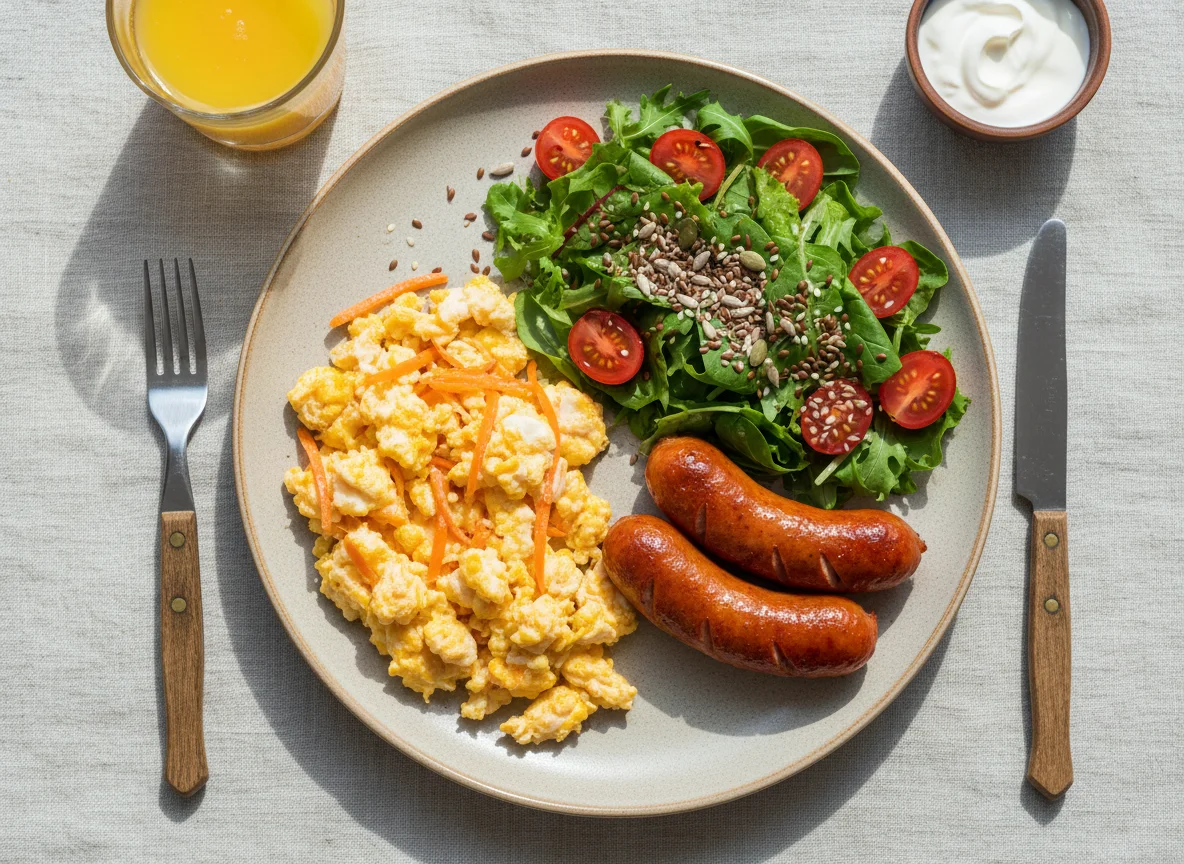 Завтрак со скрэмблом и салатом photo