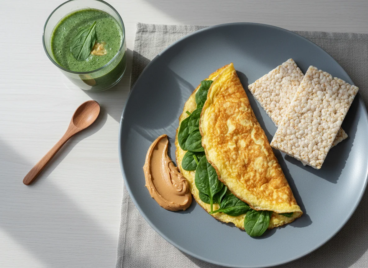 Завтрак со шпинатом и яйцами photo