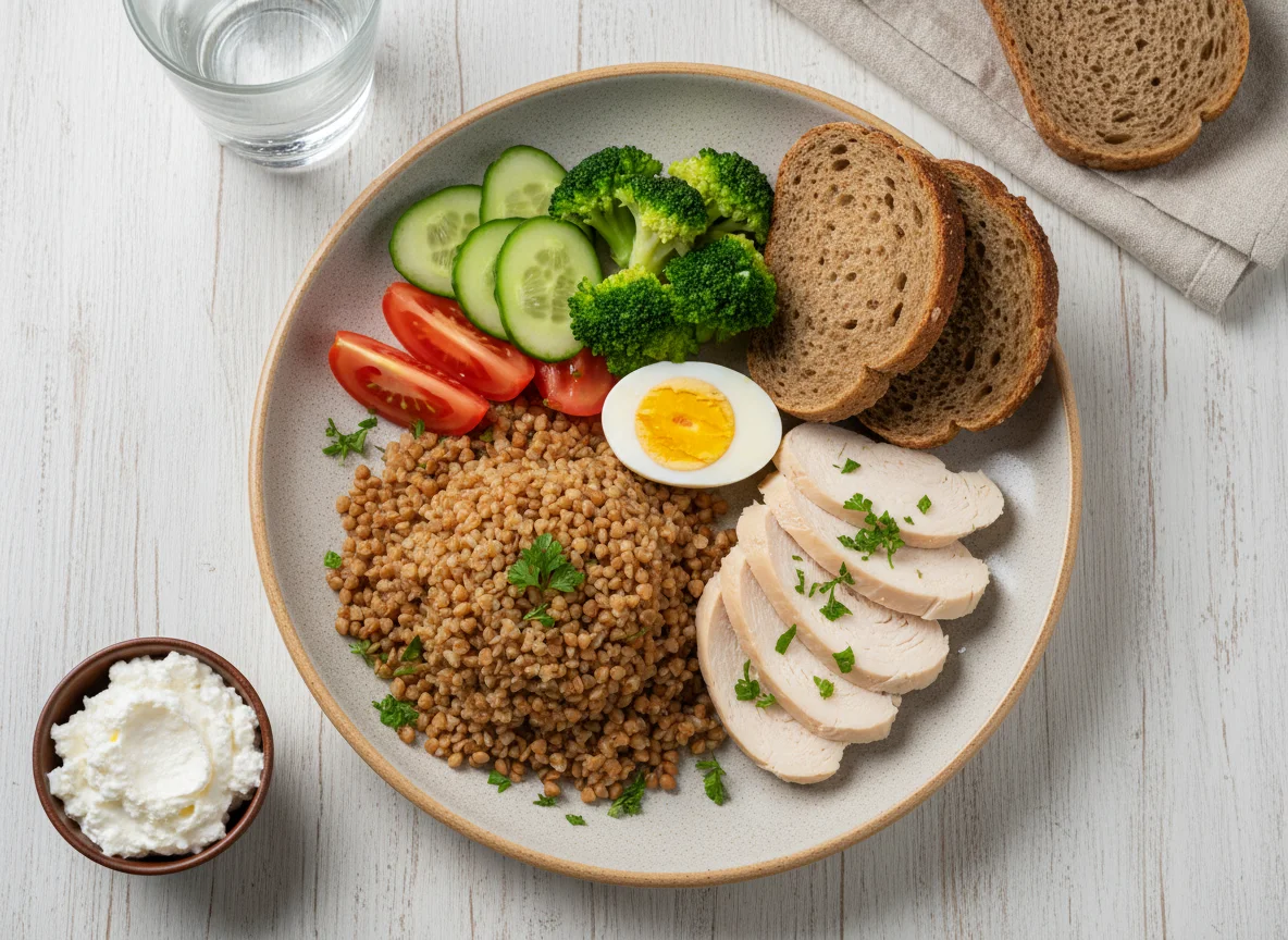 Здоровый обед с гречкой и курицей photo