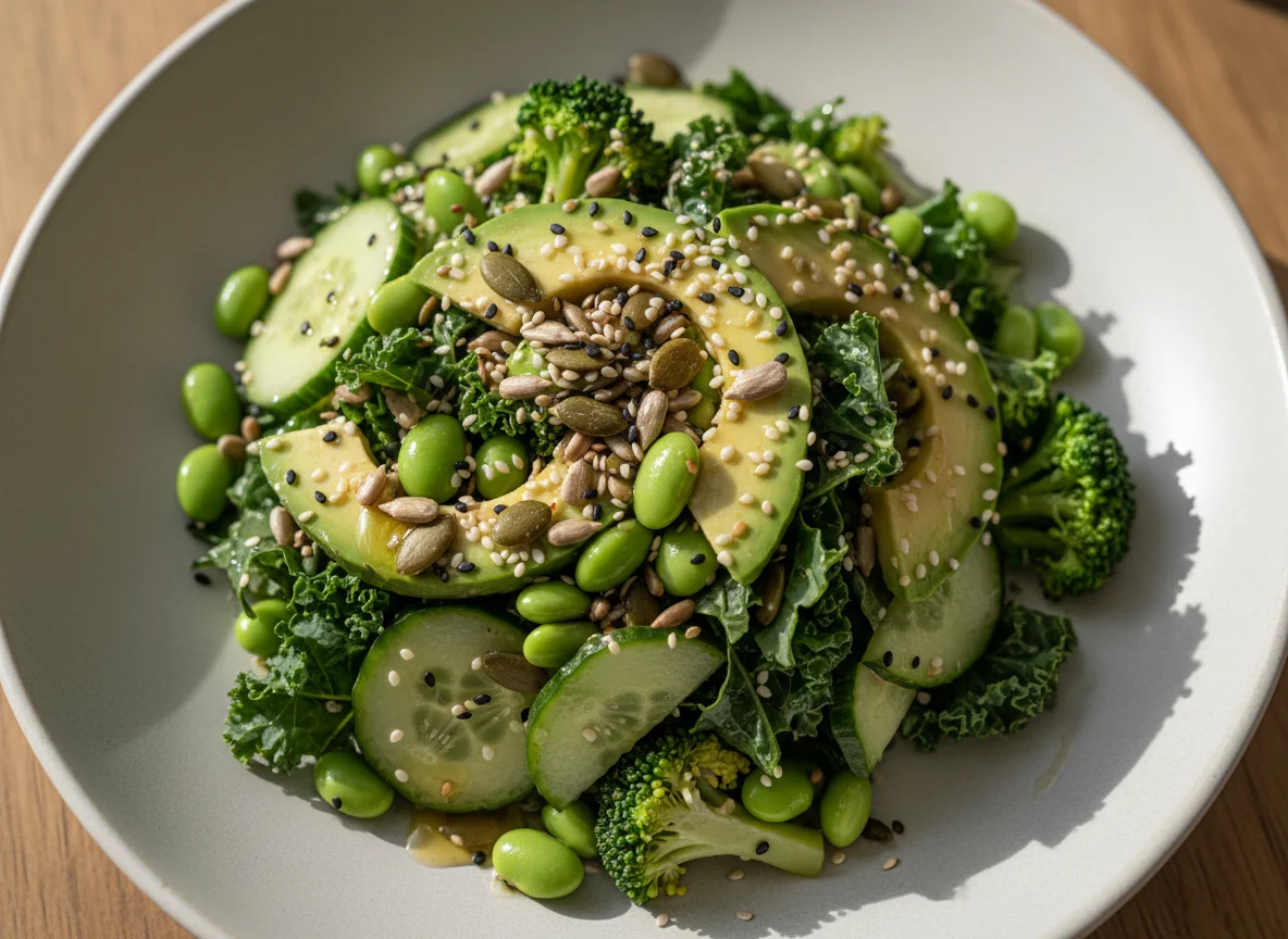 Зеленый салат с авокадо и бобами эдамаме photo