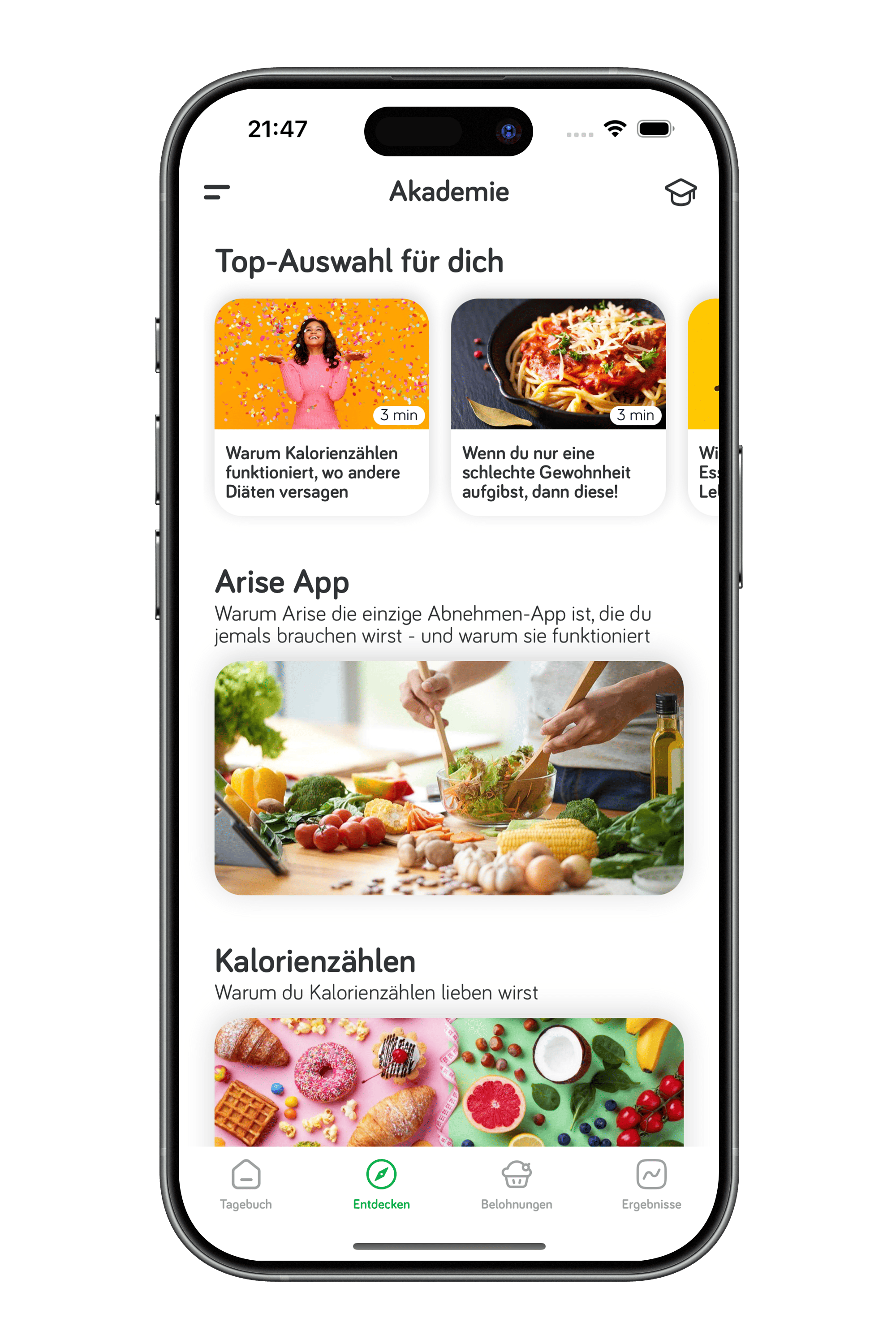 Arise App Food Tracker Hinzufügen von Mahlzeiten