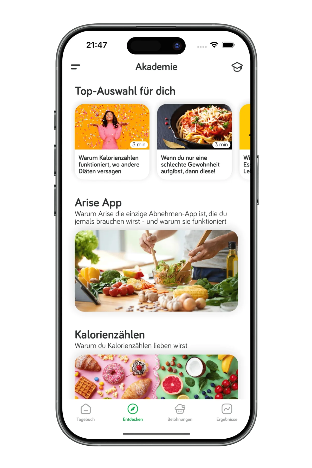 Arise App Food Tracker Hinzufügen von Mahlzeiten